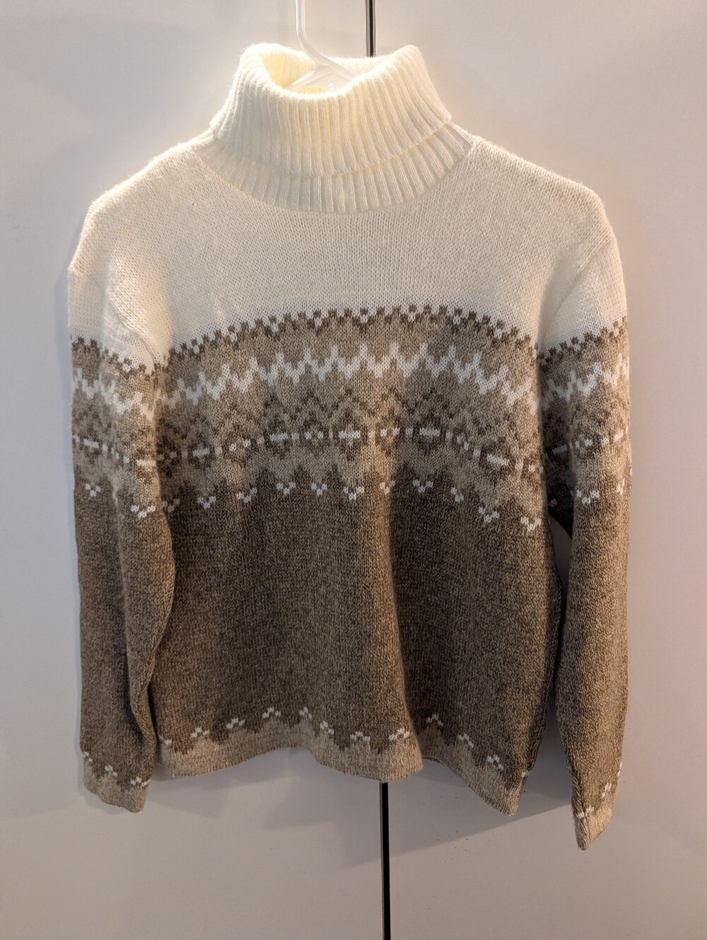 Great Northwest Woman's PM Turtleneck Fair Isle Knit Sweater - Cream & Brown
